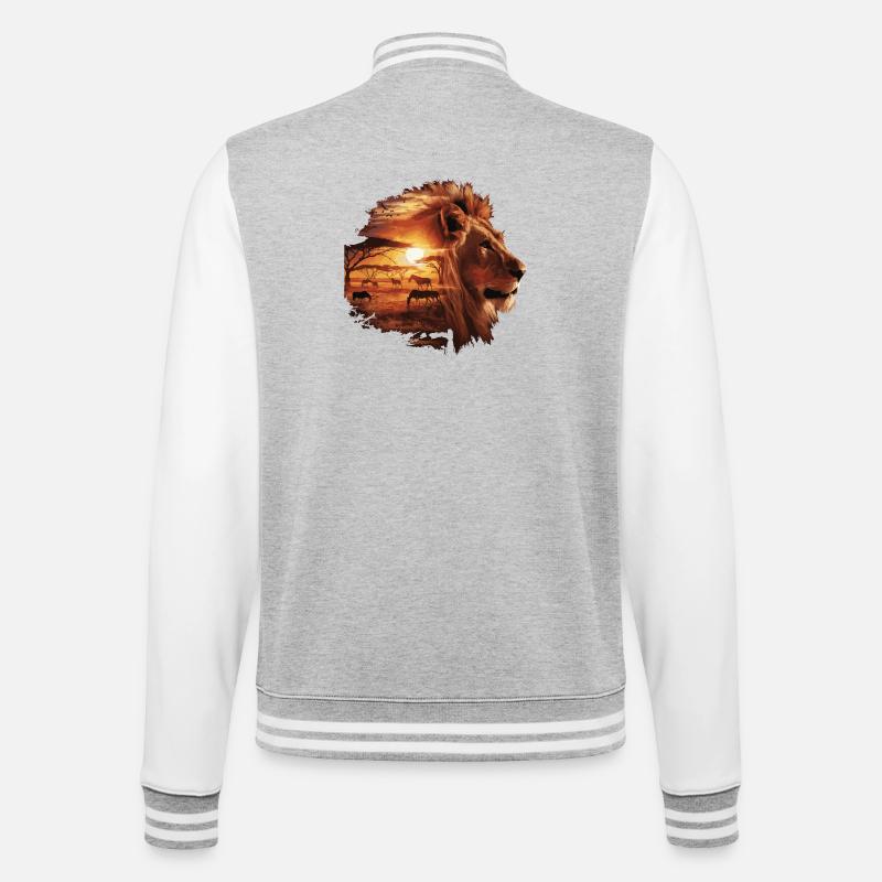 Lion Savannah Sunset Double Exposure Design - College Sweat Jacket - heather grey/white