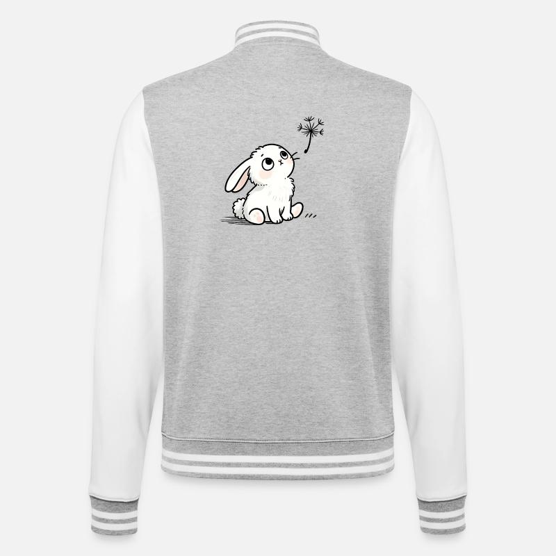 Lapin blanc regard rêveur et pissenlit - Veste Teddy - gris chiné / blanc