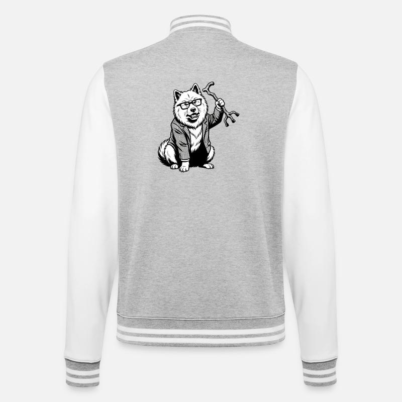 Eurasier | Grumpy - College-Sweatjacke - Grau meliert/Weiß