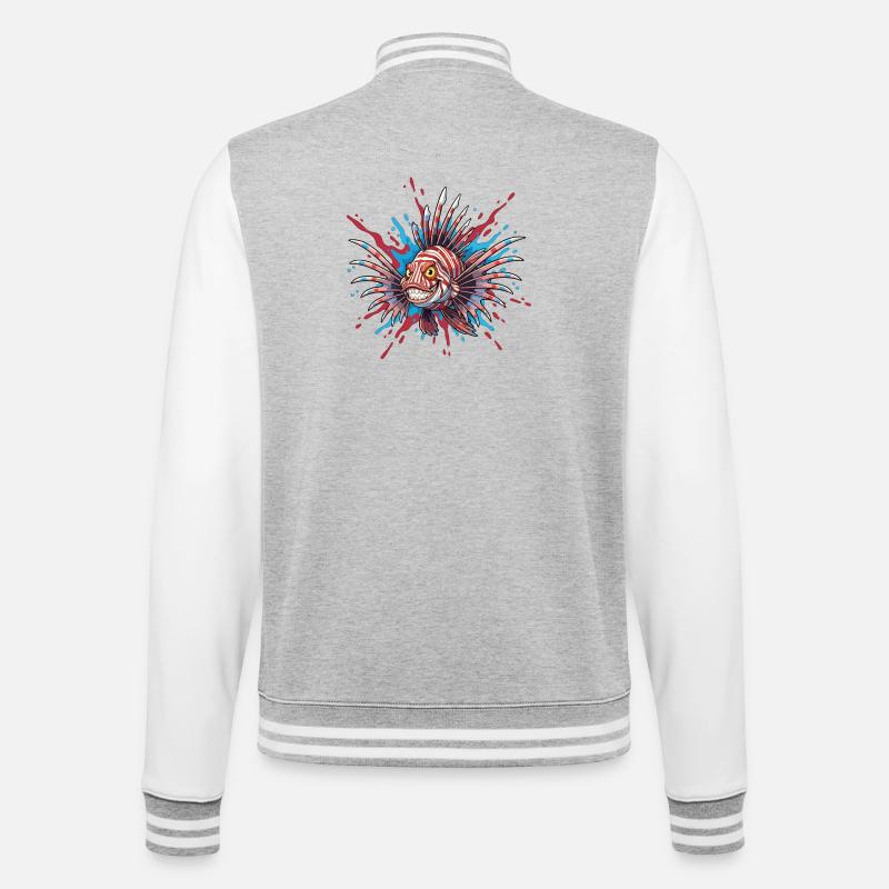 Stachelfisch mit Buntakzent - College-Sweatjacke - Grau meliert/Weiß
