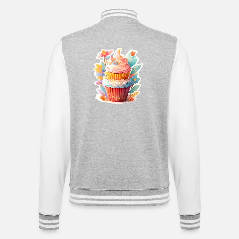 Cupcake aux fleurs - Veste Teddy - gris chiné / blanc