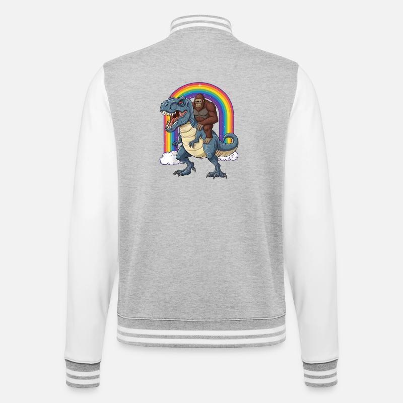Bigfoot Riding T-Rex Dinosaur Rainbow - College Sweat Jacket - heather grey/white