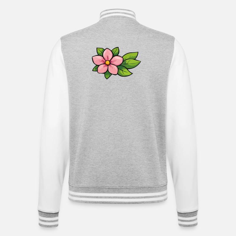 Rosa Blüte mit grünen Blättern - College-Sweatjacke - Grau meliert/Weiß