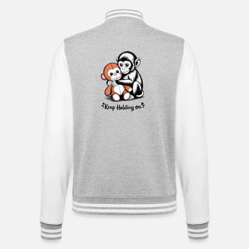 Monkey Hug Keeps Holding On - College Sweat Jacket - heather grey/white