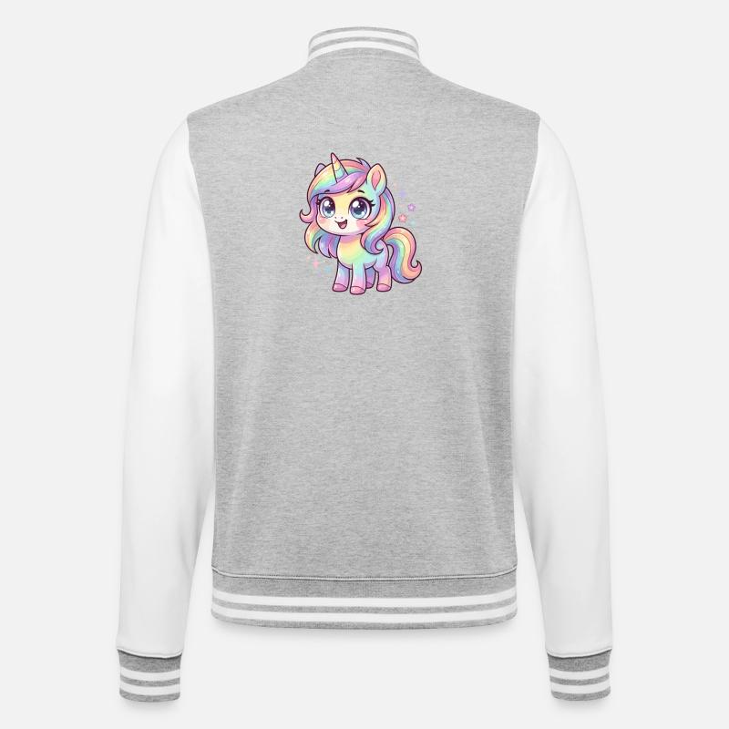 Pastellregen-Einhorn Chibi - College-Sweatjacke - Grau meliert/Weiß