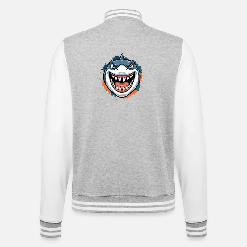 Dessin animé du requin souriant - Veste Teddy - gris chiné / blanc