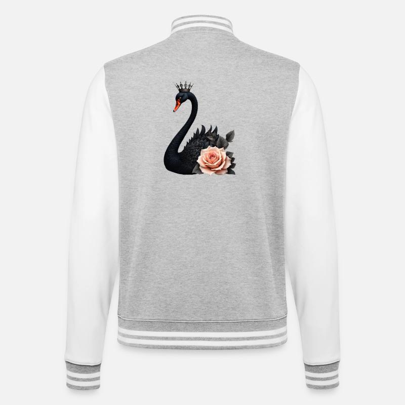 Schwarzer Schwan, gekrönt mit Rose - College-Sweatjacke - Grau meliert/Weiß