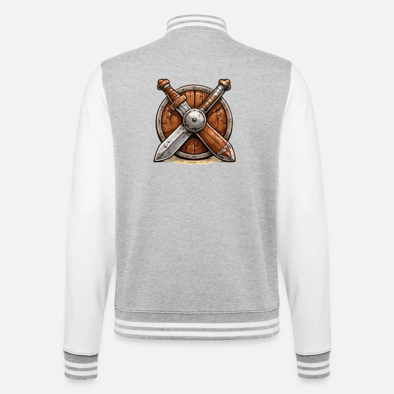 Schild und Schwerter Wikinger - College-Sweatjacke - Grau meliert/Weiß