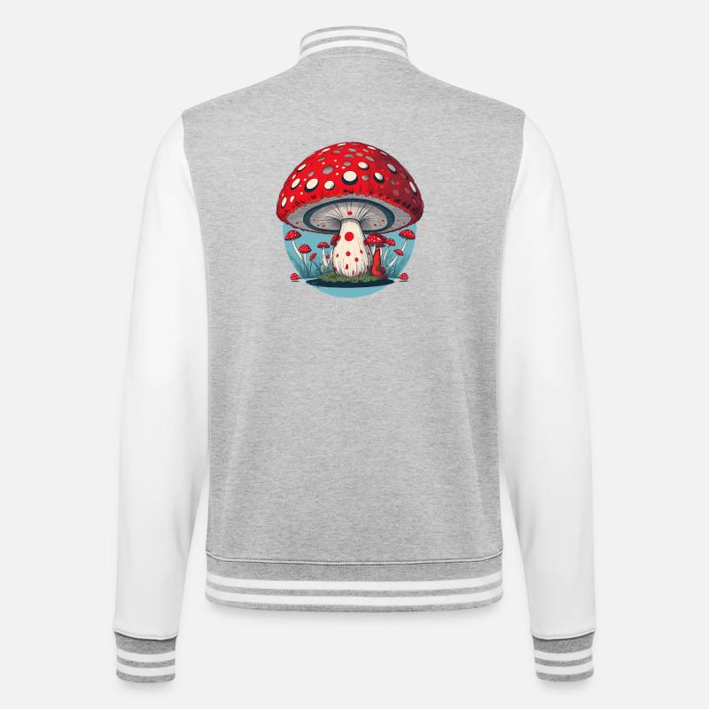 Red Mushroom - Toadstool - Lucky Mushroom - College Sweat Jacket - heather grey/white