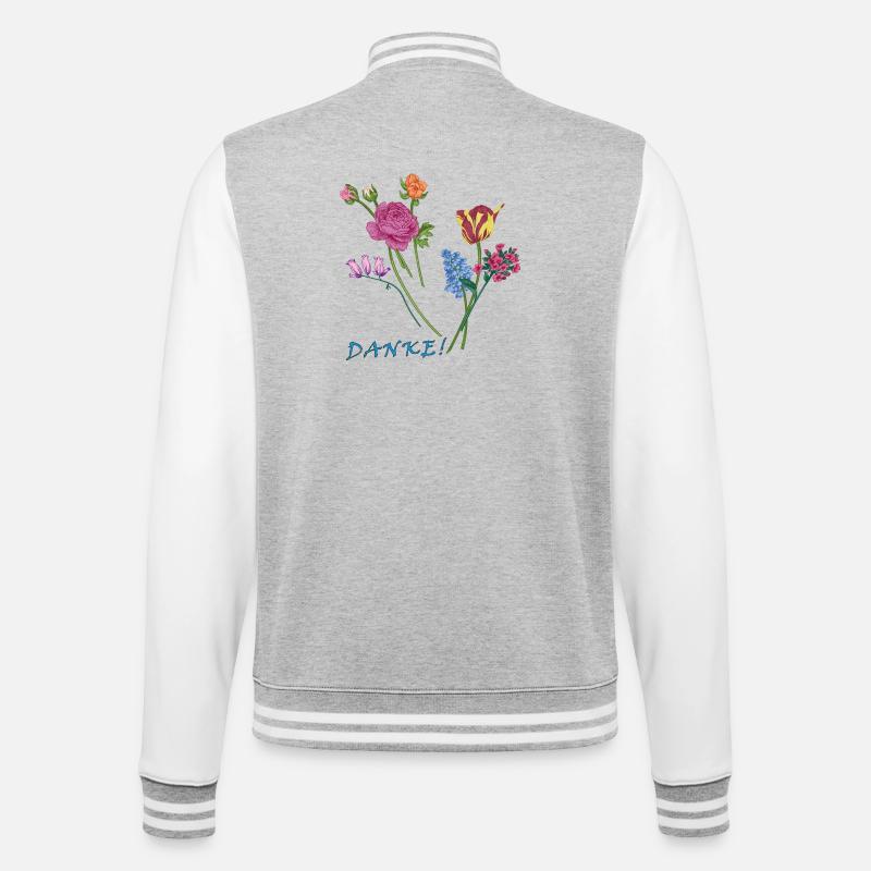 Danke mit einem Blumenstrauß  - College-Sweatjacke - Grau meliert/Weiß