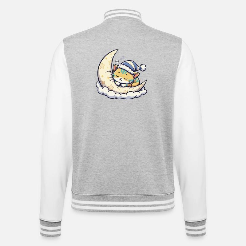 Moon cat dreaming on starry moon - College Sweat Jacket - heather grey/white
