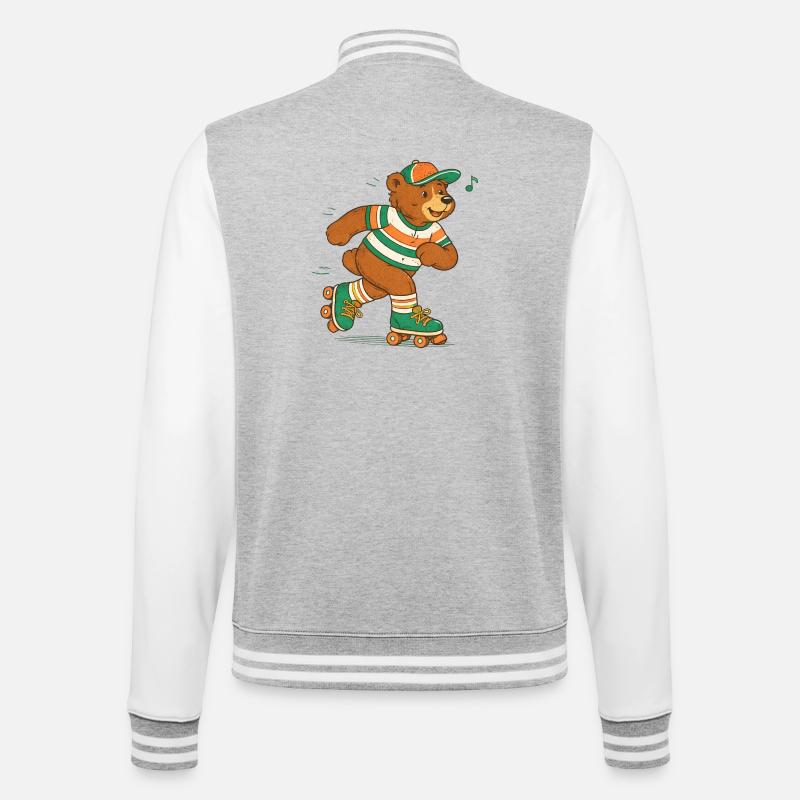Retro Bär auf Rollschuhen - College-Sweatjacke - Grau meliert/Weiß