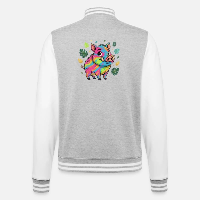 Cochon arc-en-ciel aux feuilles d’automne - Veste Teddy - gris chiné / blanc