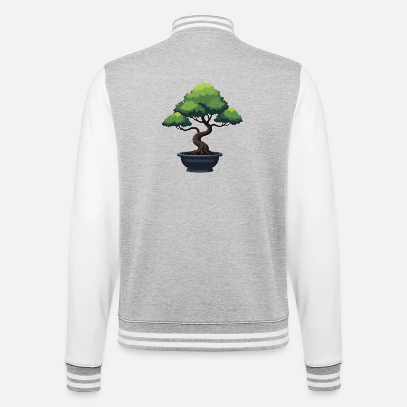Bonsai Baum - College-Sweatjacke - Grau meliert/Weiß