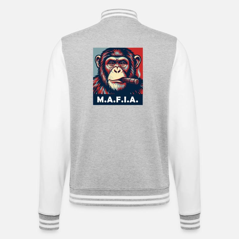 Pop-Art-Schimpanse mit Zigarre - College-Sweatjacke - Grau meliert/Weiß