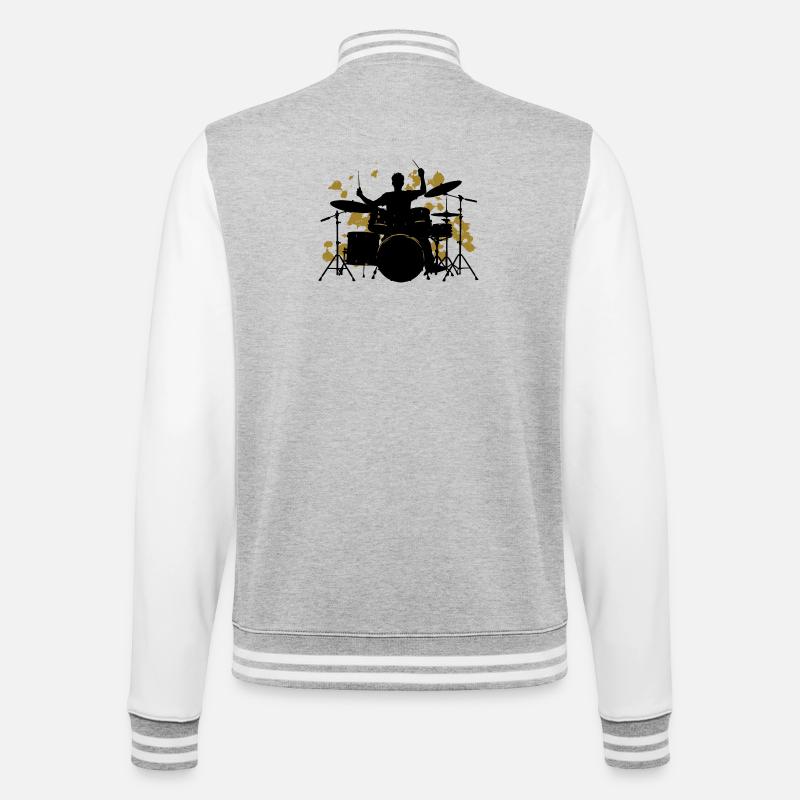 Drummer Drum Gift for Drummer - College Sweat Jacket - heather grey/white