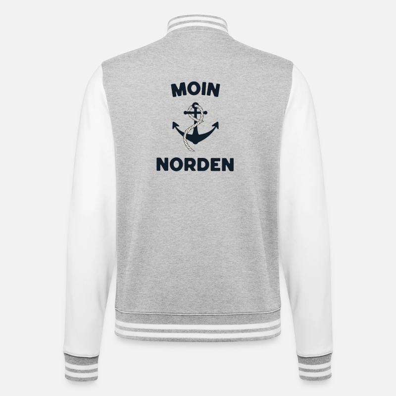 Moin Norden – Maritimes Anker-Design - College-Sweatjacke - Grau meliert/Weiß