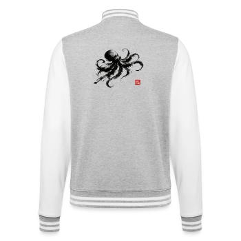 Japanischer Tusche Oktopus Krake Sumi-e Kunst - College-Sweatjacke - Grau meliert/Weiß - Hinten - Marisol (170cm)