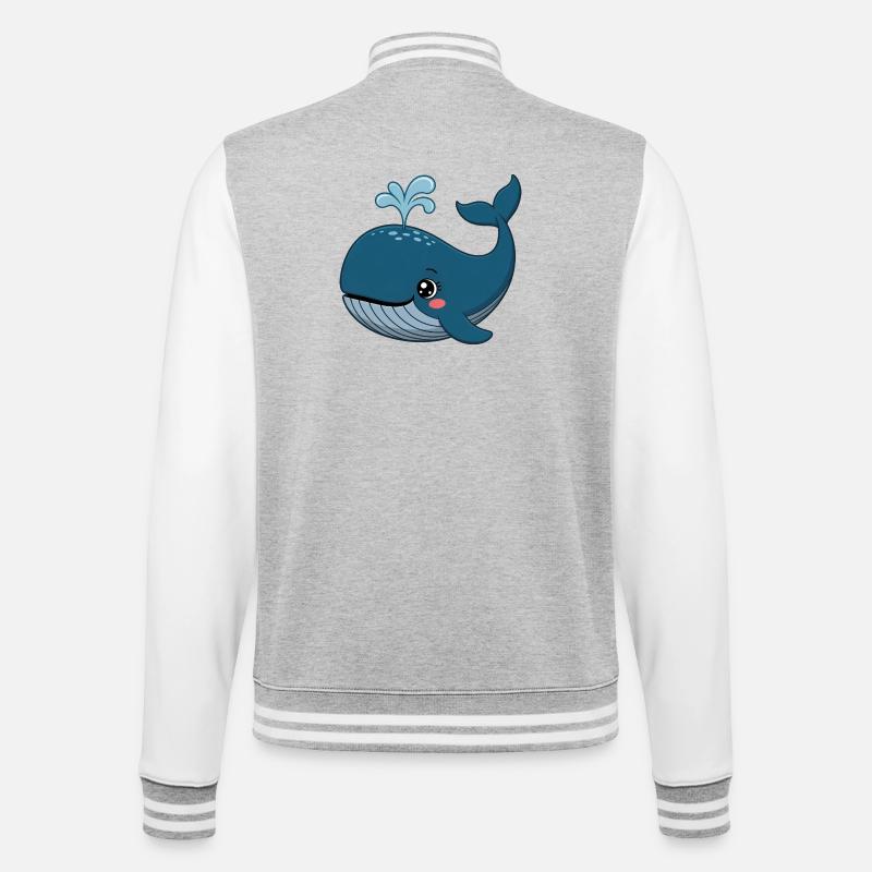 Wal Comic süß Blauwal Kawaii - College-Sweatjacke - Grau meliert/Weiß