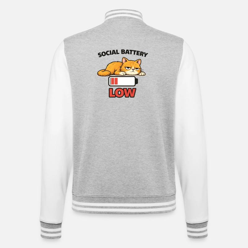 Low Battery Cat Graphic Tee - College Sweat Jacket - heather grey/white