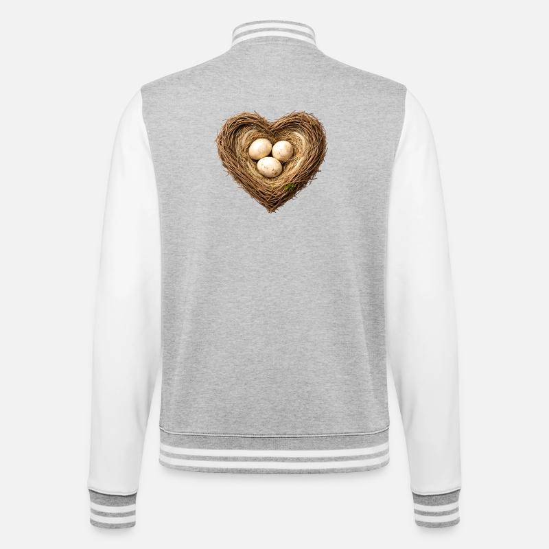 Herzförmiges Vogelnest mit Eiern - College-Sweatjacke - Grau meliert/Weiß