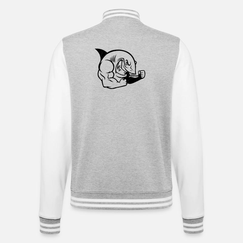 Silhouette d’entraînement musclé de bodybuilder requin - Veste Teddy - gris chiné / blanc