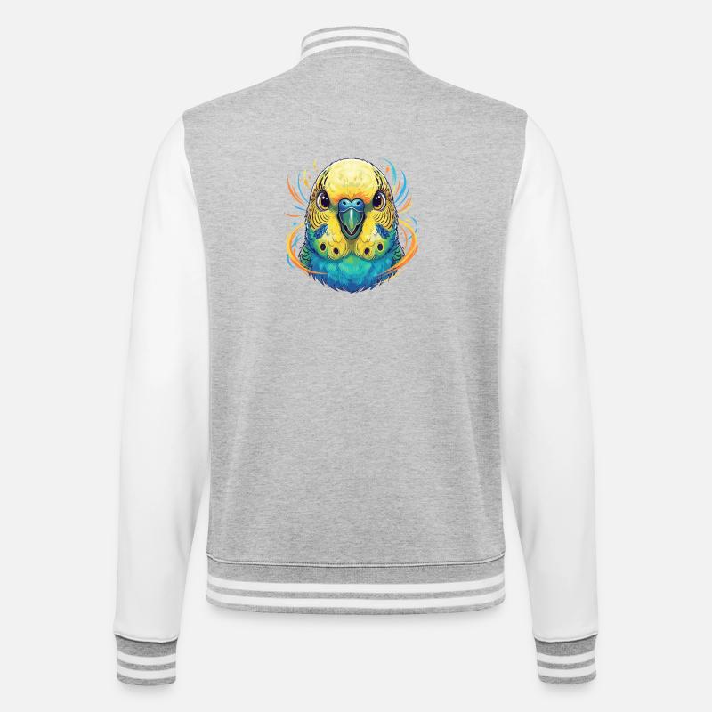 Lebendige Wellensittich Farbexplosion - College-Sweatjacke - Grau meliert/Weiß