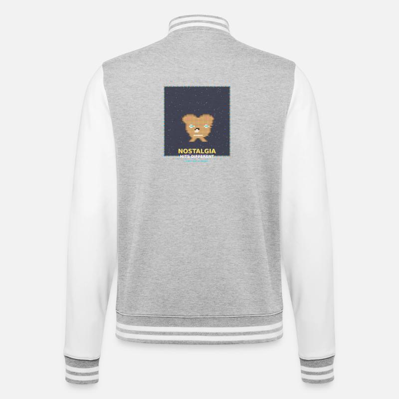 Nostalgie Pixelbär: RetroGlanz Design - College-Sweatjacke - Grau meliert/Weiß