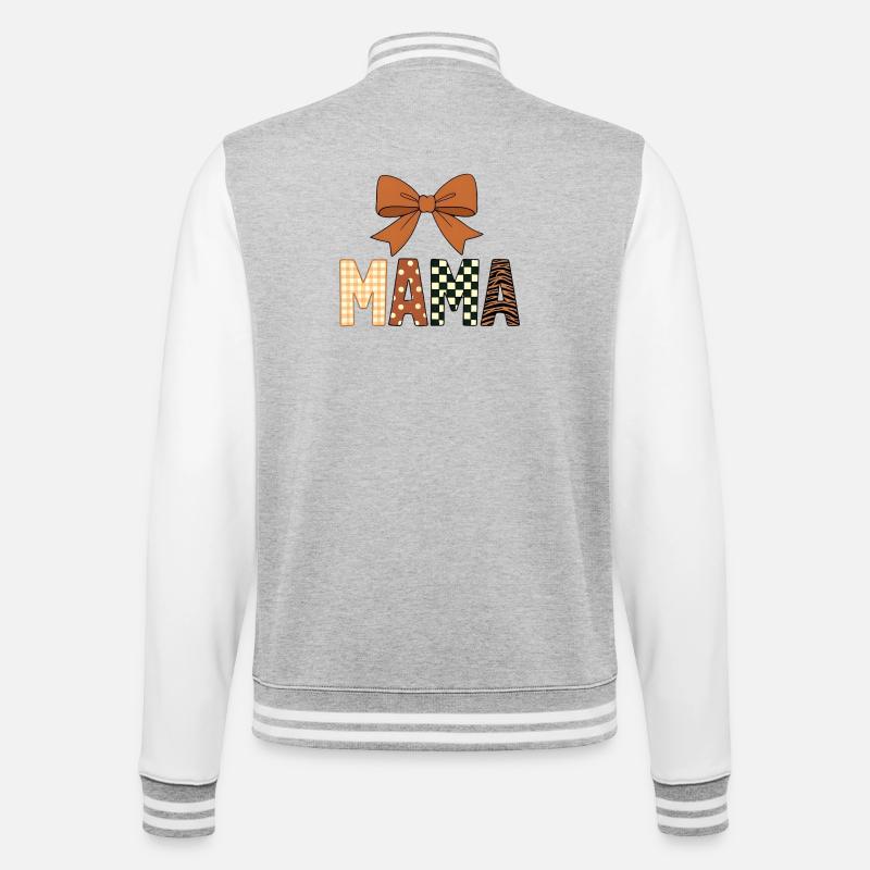 Bunte, verspielte MAMA-Texte mit mädchenhafter Schleife - College-Sweatjacke - Grau meliert/Weiß