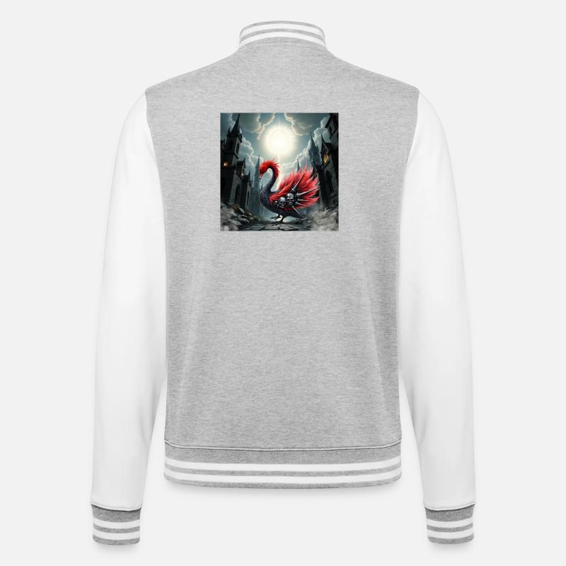Gotischer Phönix mit Totenköpfen - College-Sweatjacke - Grau meliert/Weiß