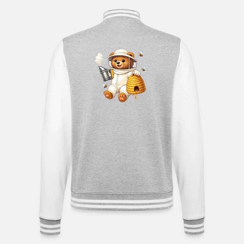 Beekeeper bear with beehive illustration - College Sweat Jacket - heather grey/white