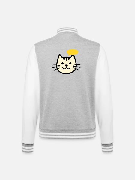Cat face with speech bubble - College Sweat Jacket - heather grey/white