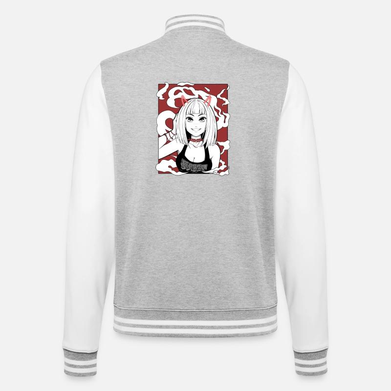 Anime Teufel Mädchen Goth Design - College-Sweatjacke - Grau meliert/Weiß