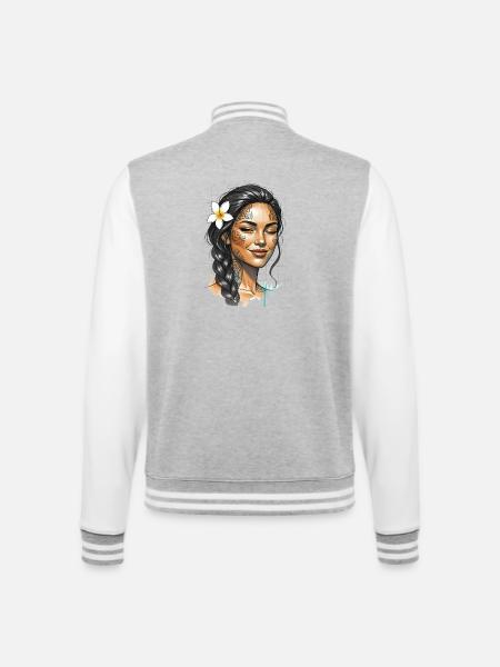Tattooed Portrait Plumeria - College Sweat Jacket - heather grey/white