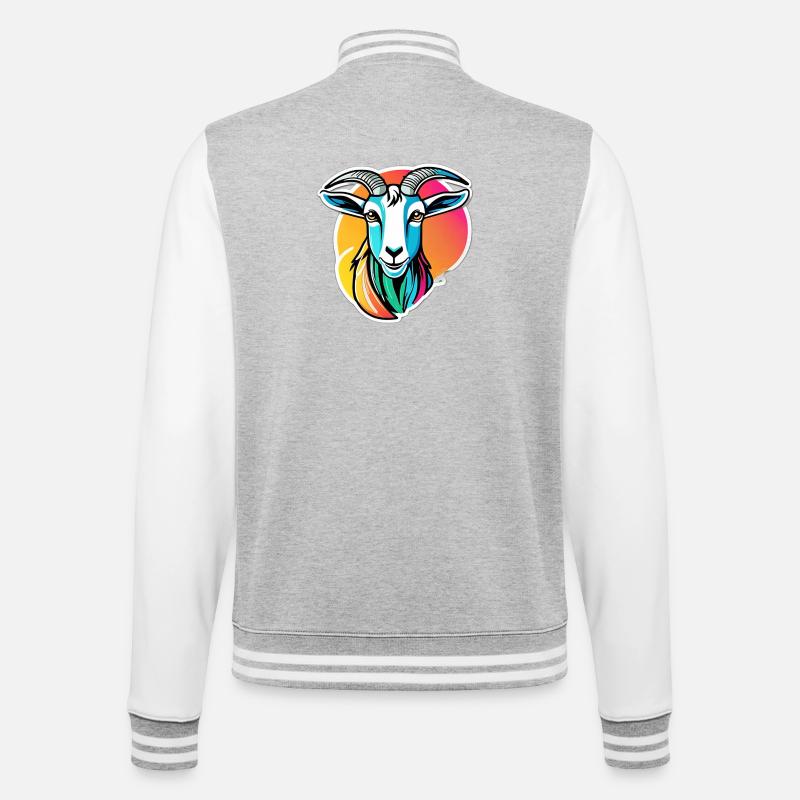 Bunte Regenbogenziege - College-Sweatjacke - Grau meliert/Weiß