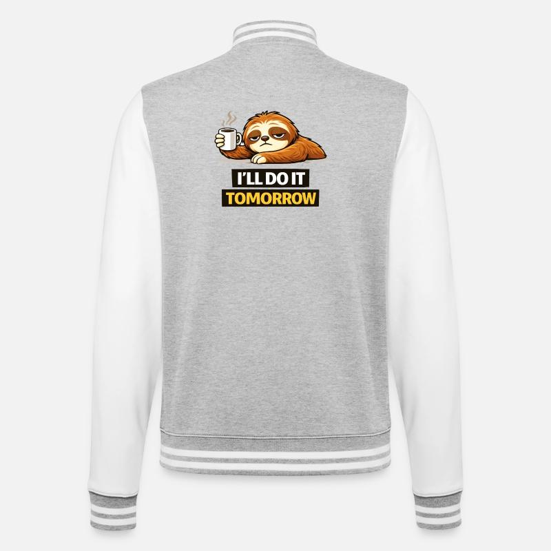 Procrastination Sloth with Coffee - College Sweat Jacket - heather grey/white