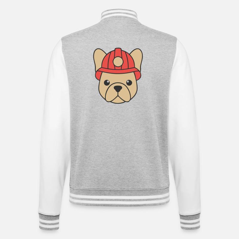 Frenchie Fire Brigade Helmet Dog - College Sweat Jacket - heather grey/white
