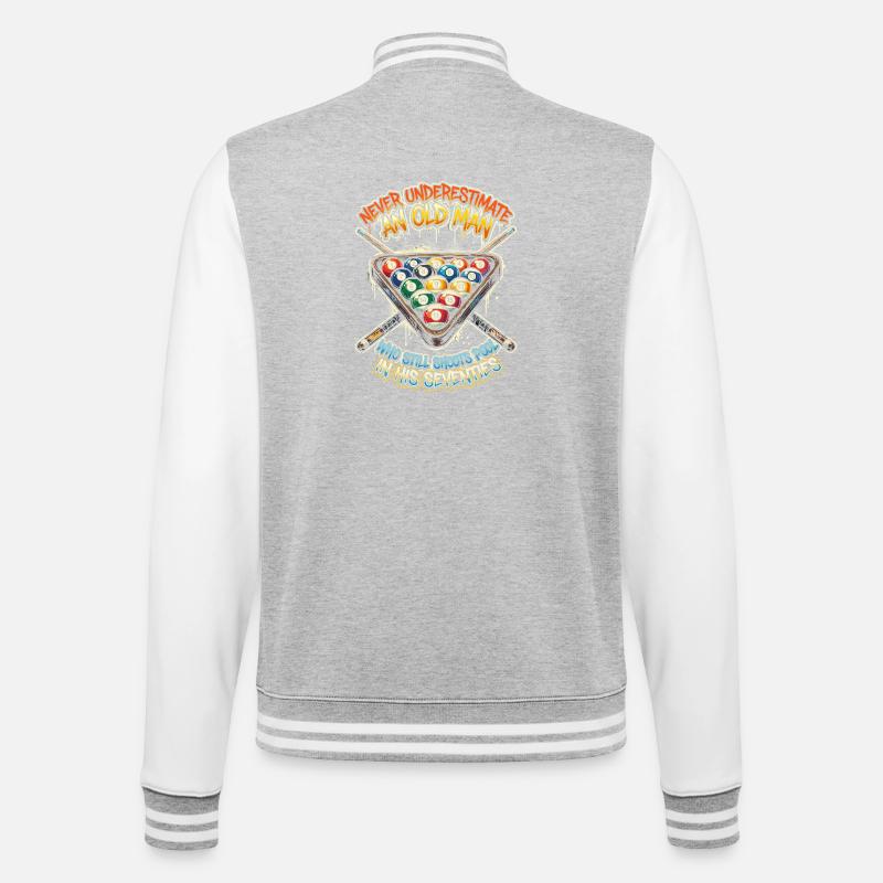 Never underestimate old man pool - College Sweat Jacket - heather grey/white