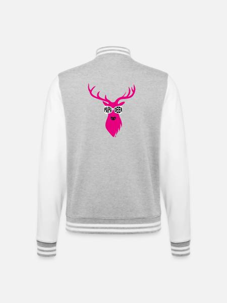 Papa-Hirsch mit Sonnenbrille - pink - College-Sweatjacke - Grau meliert/Weiß