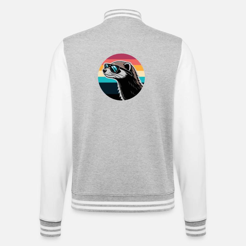 Frettchen-Silhouette Retro-Regenbogen - College-Sweatjacke - Grau meliert/Weiß