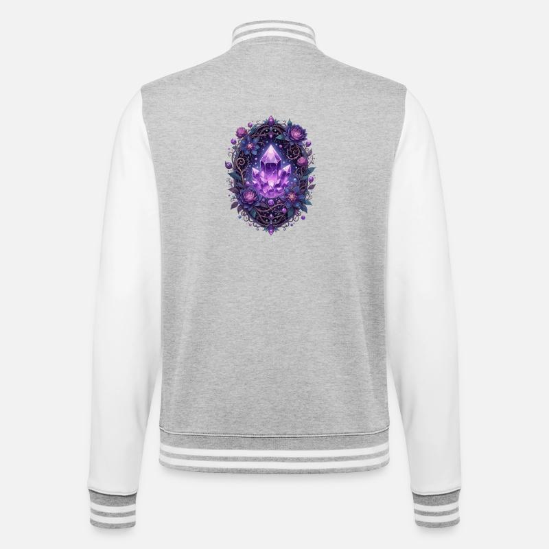 Cristal d’améthyste dans le chapelet - Veste Teddy - gris chiné / blanc