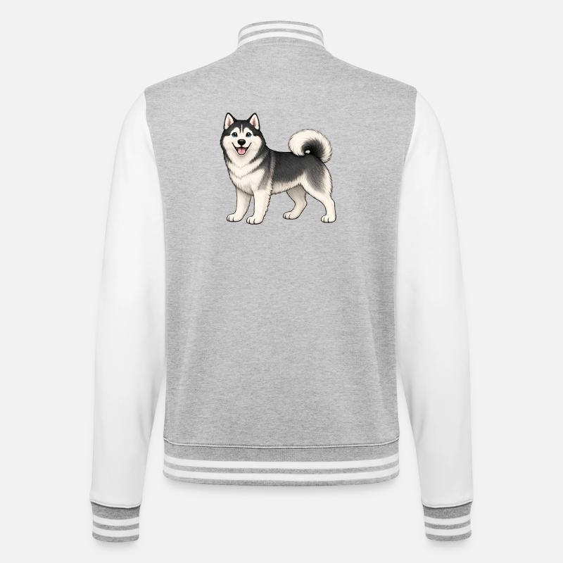 Fröhlicher Husky - College-Sweatjacke - Grau meliert/Weiß