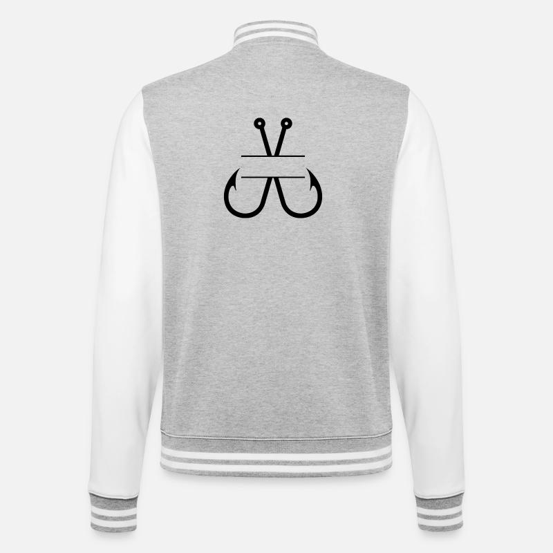 Fish Hook Name Monogram - College Sweat Jacket - heather grey/white