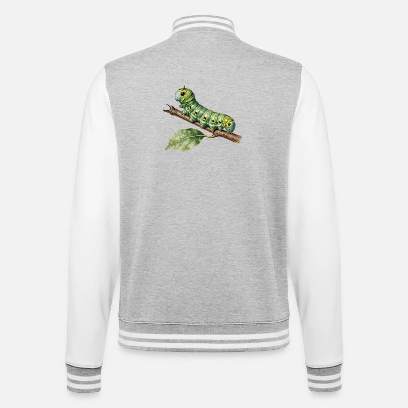 Chenille Papilio Machaon caterpillar sur branche - Veste Teddy - gris chiné / blanc