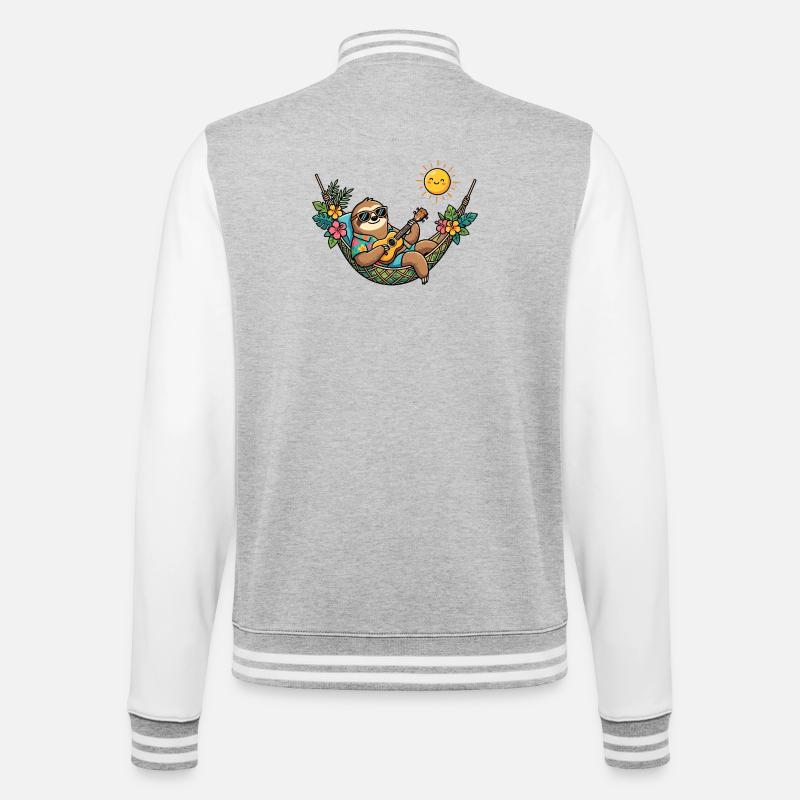 Sloth in hammock makes summer vacation beach - College Sweat Jacket - heather grey/white