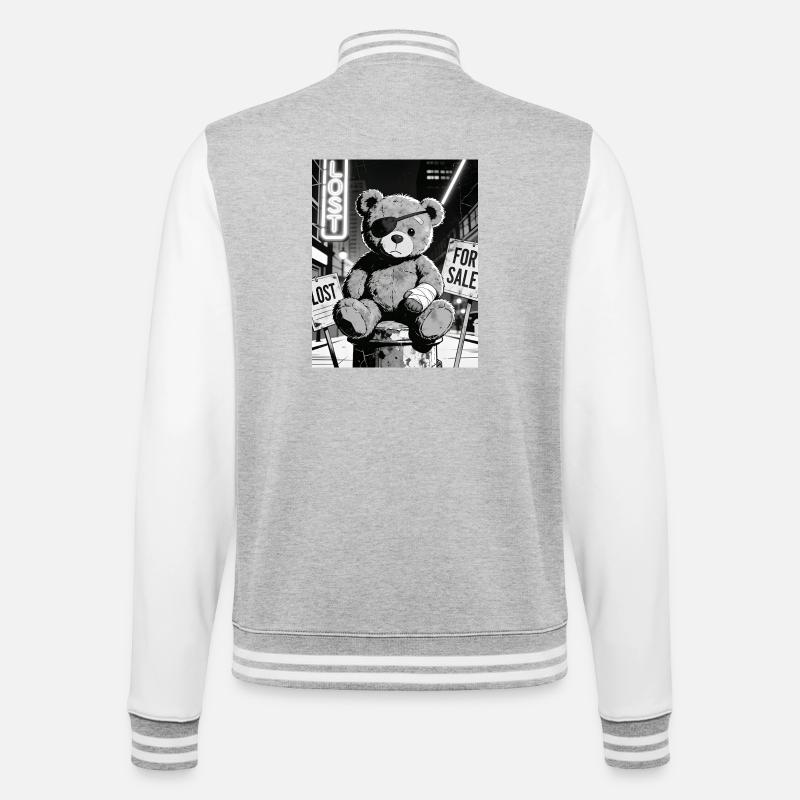 Neon Noir Bear with Eye Patch - College Sweat Jacket - heather grey/white