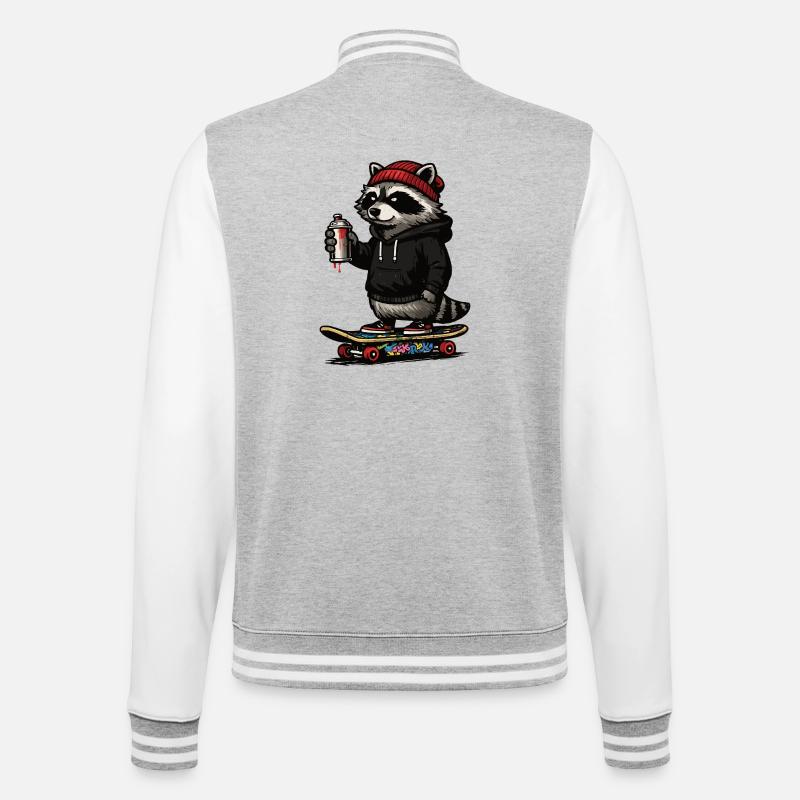 Waschbär Skate Graffiti - College-Sweatjacke - Grau meliert/Weiß