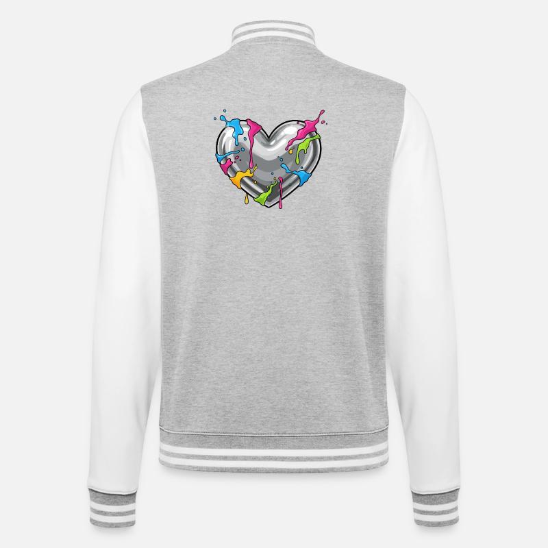 Metallherz mit Farbenschauer - College-Sweatjacke - Grau meliert/Weiß