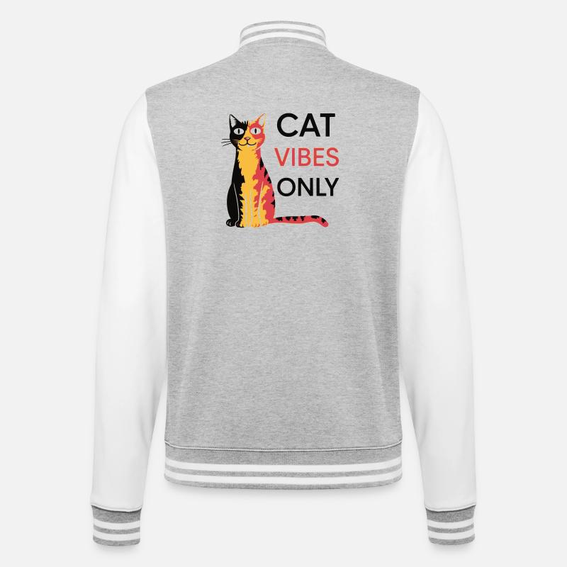 Katzen Vibes Only Design - College-Sweatjacke - Grau meliert/Weiß