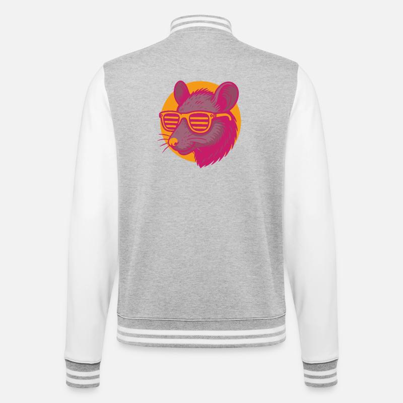 Ratte mit Sonnenbrille - College-Sweatjacke - Grau meliert/Weiß